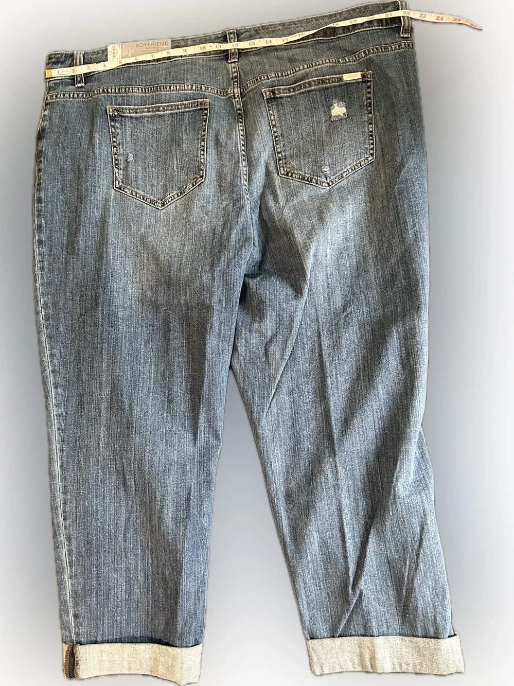 Jennifer Lopez Distressed Boyfriend Jeans in Medium Blue - Picture 3 of 6